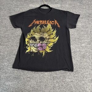 Metallica Shirt Mens Small Black Skull Flower Graphic Band‎ Rock Tee T-Shirt
